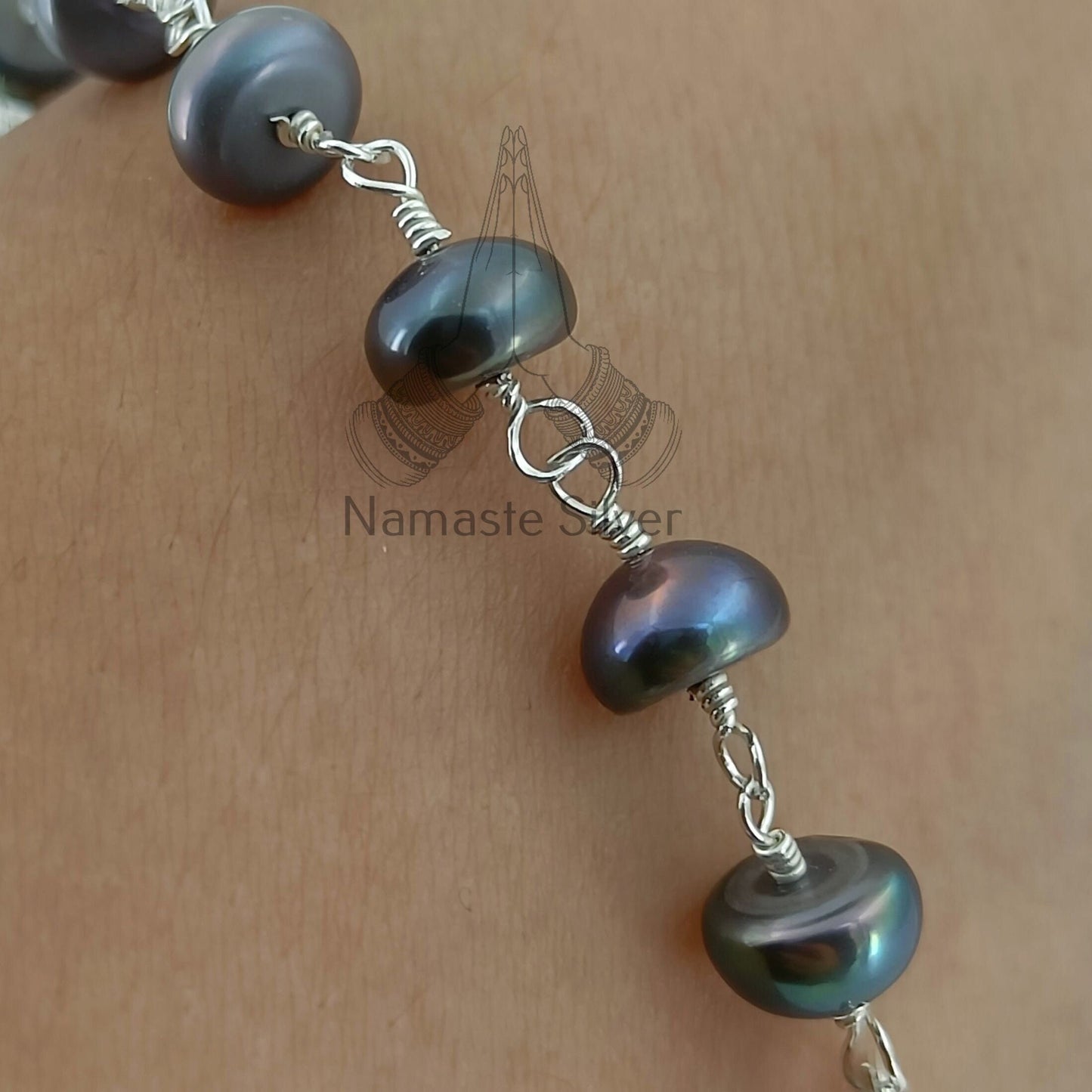 Black Pearl Bracelet, 925 Sterling Silver Beaded Bracelet, Freshwater Black Pearl Handmade Jewelry, Unique Gift for Her, June Birthstone