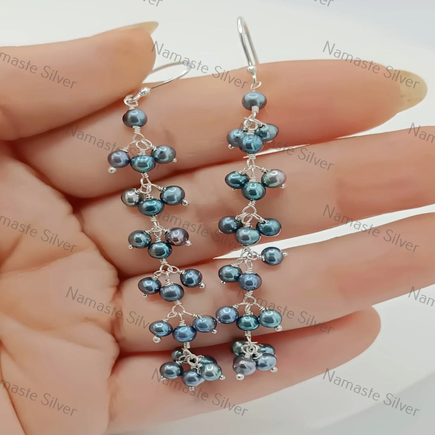 Black Pearl Dangle Earrings, 925 Sterling Silver Handmade Earrings, Freshwater Peacock Pearl Beads Jewelry, June Birthstone, Gift for Her