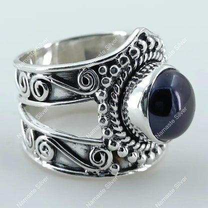 Pearl Ring, 925 Sterling Silver Statement Promise Ring, Freshwater Black Pearl Handmade Boho Jewelry, June Birthstone, Unique Gift For Her