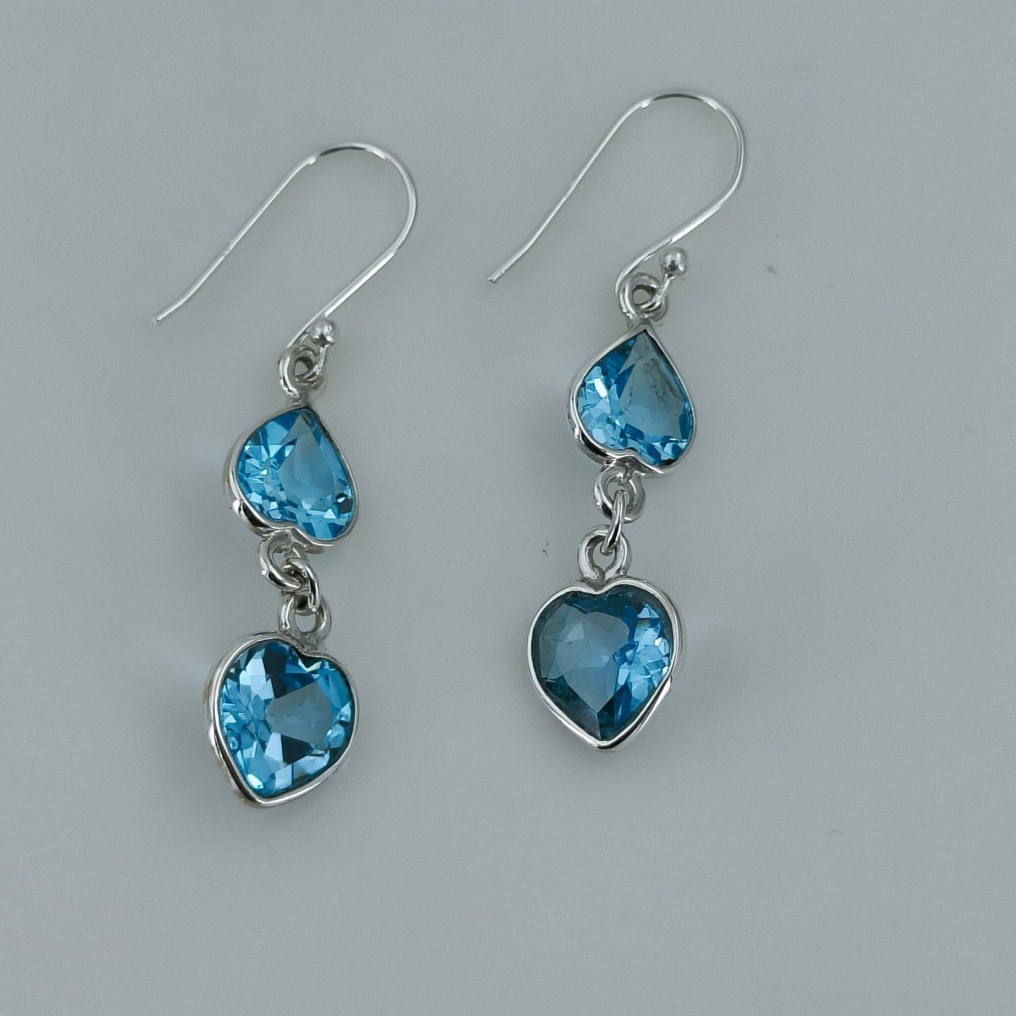 Blue Topaz Earrings, 925 Sterling Silver Dangle Drop Earrings, Natural Blue Topaz Heart shape Gemstone Handmade Jewelry, December Birthstone