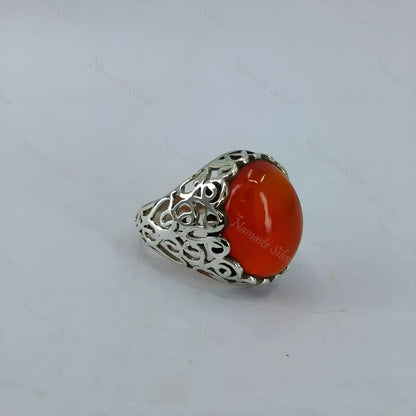 Carnelian Ring, 925 Sterling Silver Statement Promise Ring, Natural Carnelian Oval Gemstone Handmade Boho Jewelry, July Birthstone Gift
