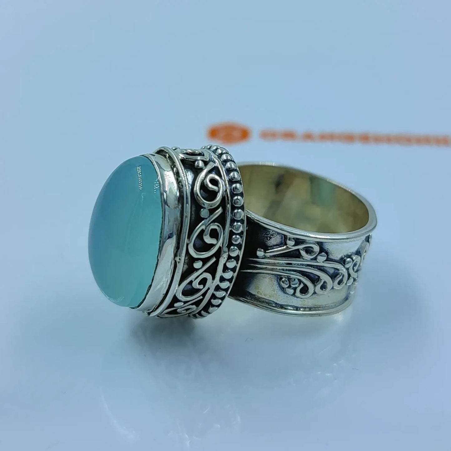 Chalcedony Ring, 925 Sterling Silver Handmade Cocktail Ring, Natural Aqua Blue Chalcedony Oval Gemstone Handmade Boho Jewelry, Gift For Her