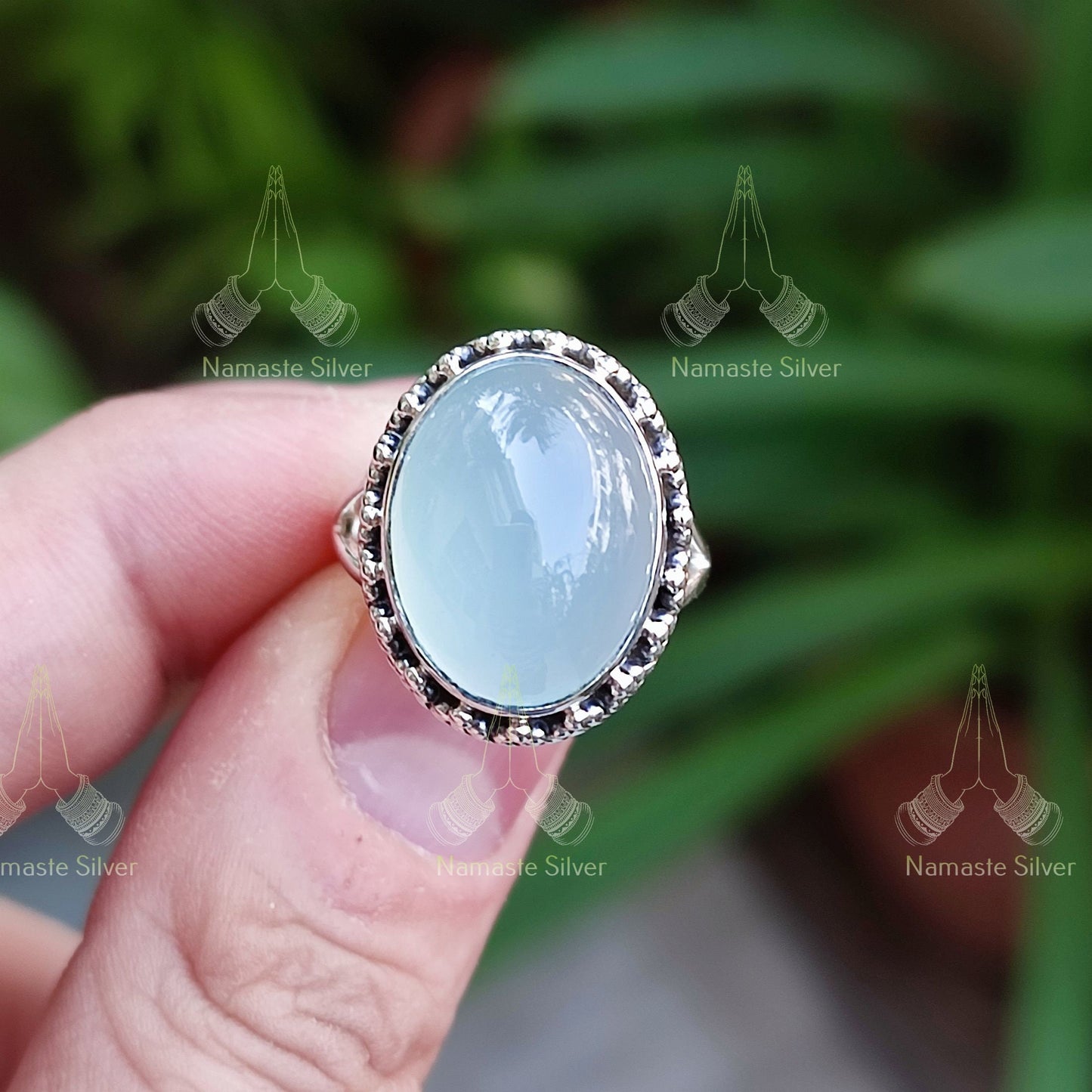 Chalcedony Ring, 925 Sterling Silver Handmade Statement Promise Ring, Natural Chalcedony Oval Gemstone Jewelry, May Birthstone, Gift For Her