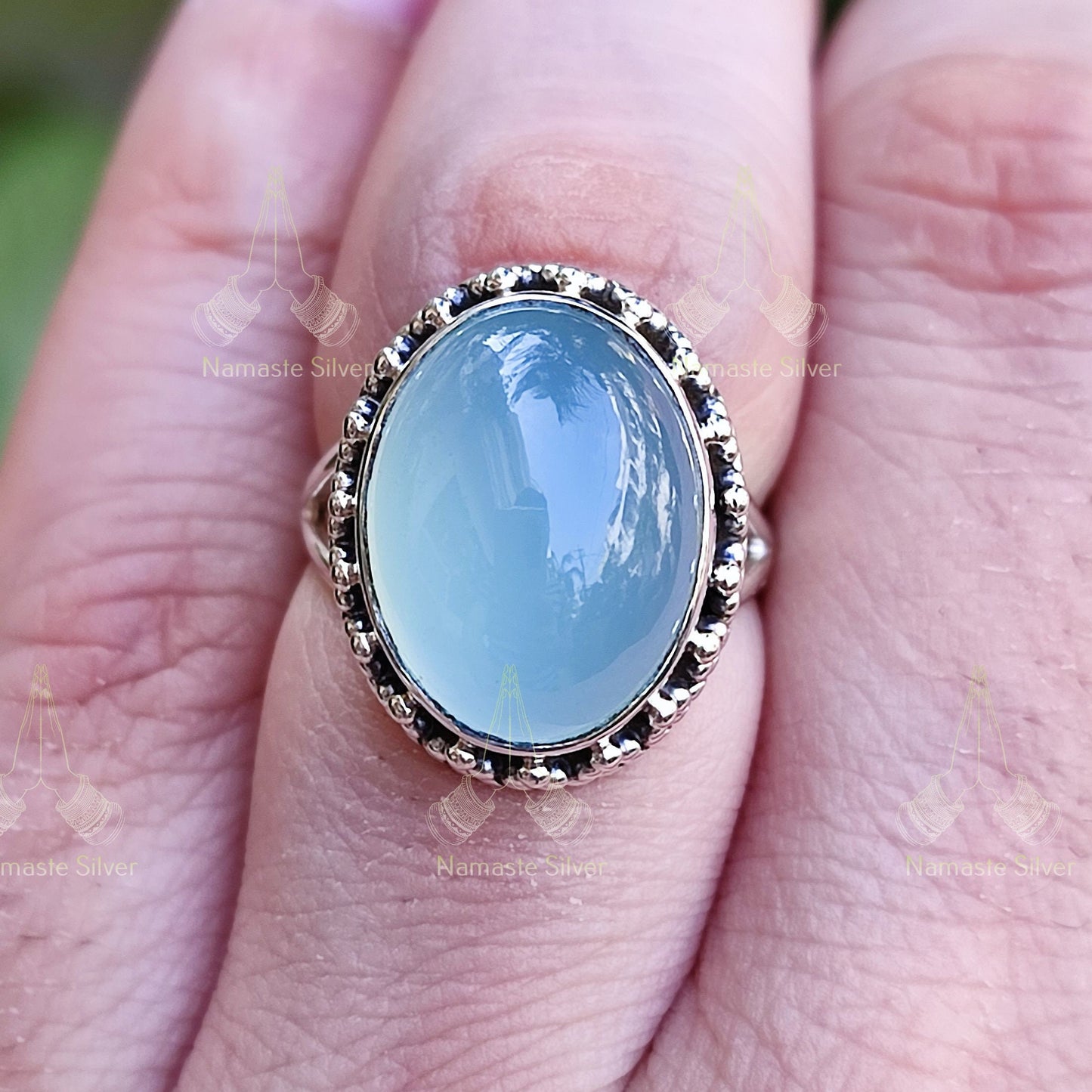 Chalcedony Ring, 925 Sterling Silver Handmade Statement Promise Ring, Natural Chalcedony Oval Gemstone Jewelry, May Birthstone, Gift For Her