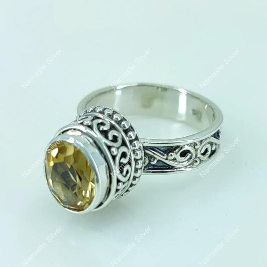 Citrine Ring, 925 Sterling Silver Promise Ring, Natural Citrine Oval Gemstone Handmade Jewelry, November Birthstone, Christmas Gift For Her