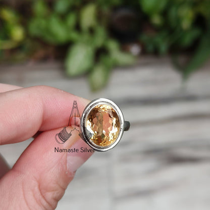Citrine Ring, 925 Sterling Silver Promise Ring, Natural Yellow Gemstone Oval Handmade Jewelry, November Birthstone, Gift for Her Birthday