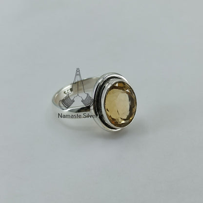 Citrine Ring, 925 Sterling Silver Promise Ring, Natural Yellow Gemstone Oval Handmade Jewelry, November Birthstone, Gift for Her Birthday