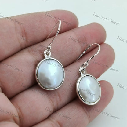 Coin Pearl Dangle Earrings, Sterling Silver Pearl Earrings, Handmade Freshwater Coin Pearl Jewelry, June Birthstone, Elegant Gift for Her