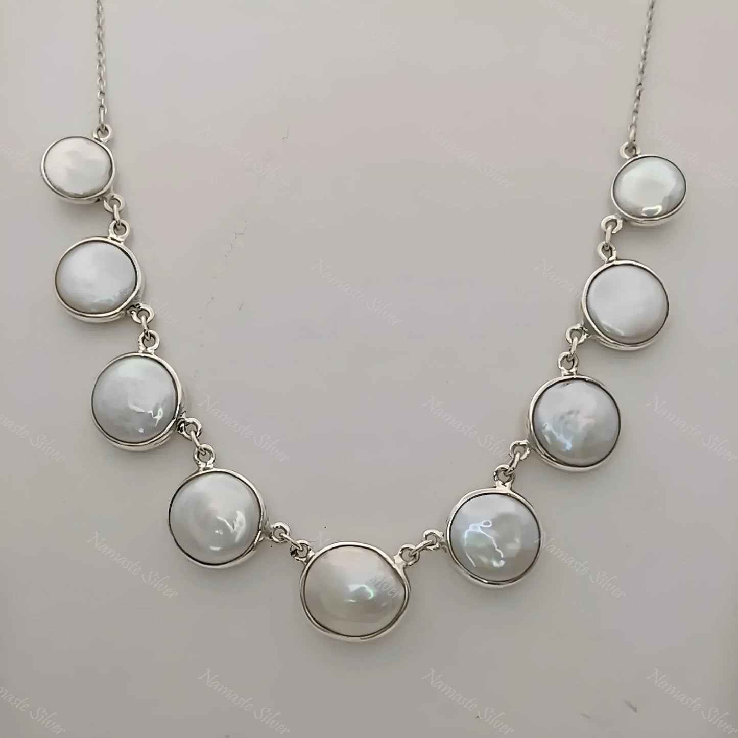 Coin Pearl Necklace, 925 Sterling Silver Choker Necklace, Freshwater Coin Pearl Handmade Boho Jewelry, June Birthstone, Unique Gift For Her