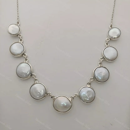 Coin Pearl Necklace, 925 Sterling Silver Choker Necklace, Freshwater Coin Pearl Handmade Boho Jewelry, June Birthstone, Unique Gift For Her