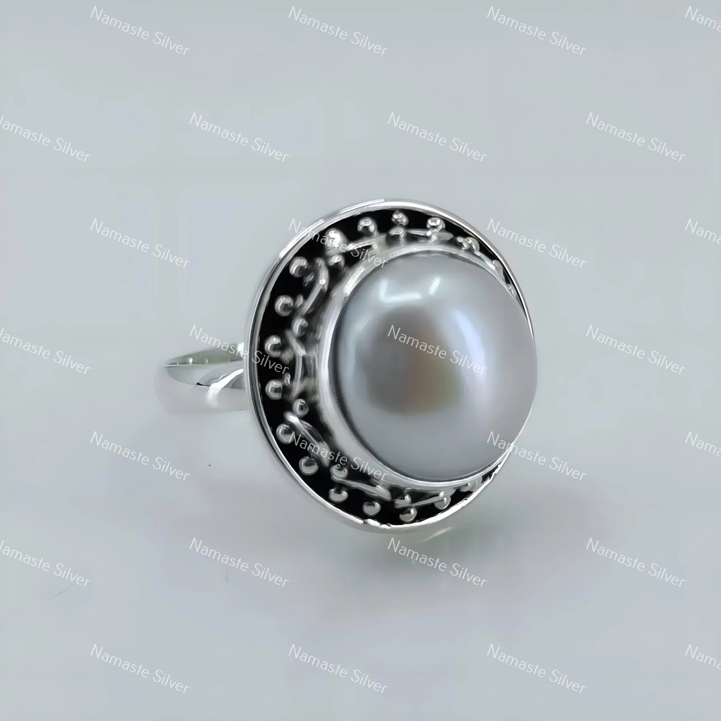 Pearl Ring, 925 Sterling Silver Statement Promise Ring for Women, Freshwater Coin Pearl Handmade Boho Jewelry, June Birthstone, Gift for Her
