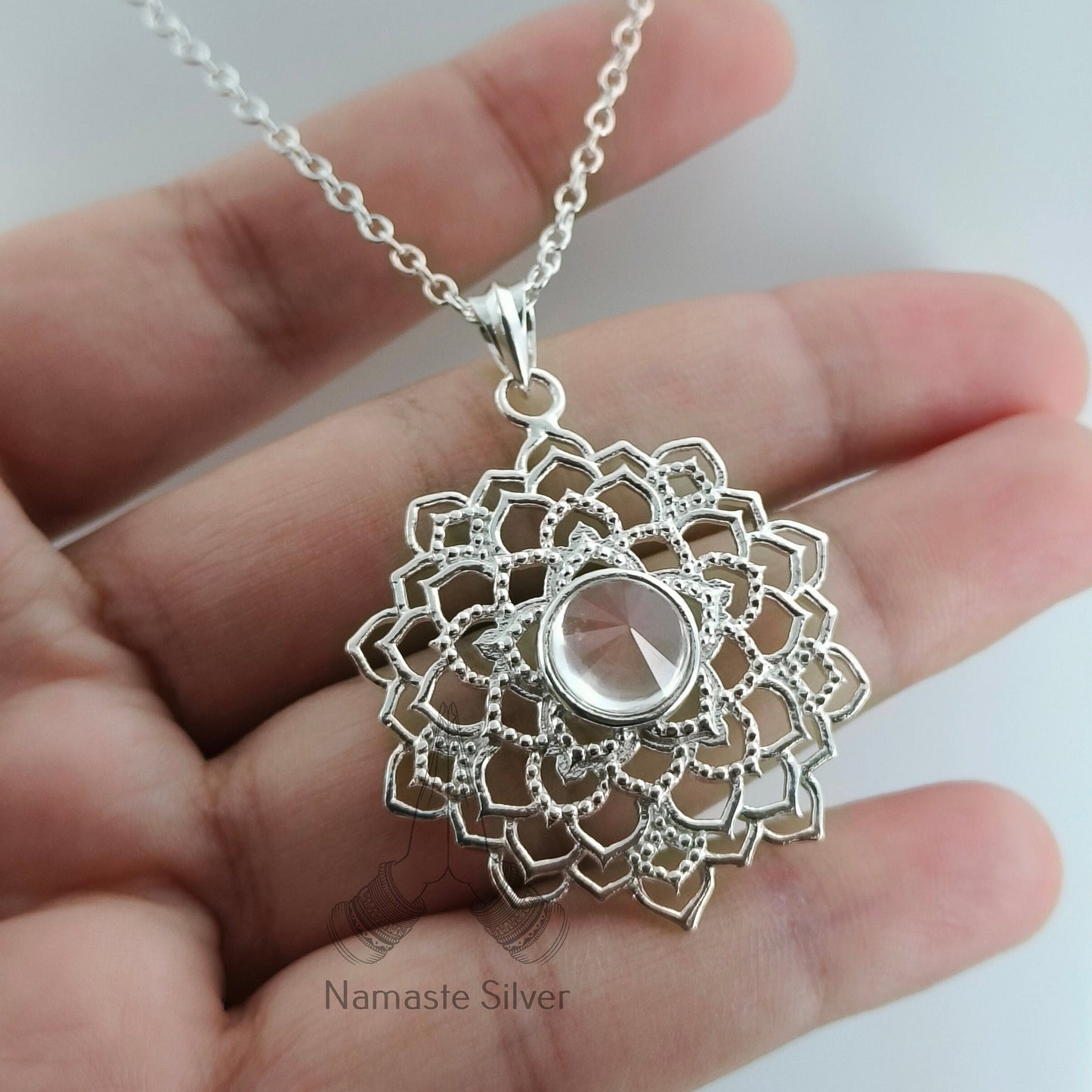 Crown Chakra Sterling Silver Necklace | Natural Crystal Gemstone Handmade Pendant Locket Chain | Meditation Yoga Healing Jewelry Gift