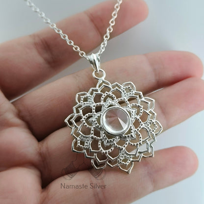Crown Chakra Sterling Silver Necklace | Natural Crystal Gemstone Handmade Pendant Locket Chain | Meditation Yoga Healing Jewelry Gift