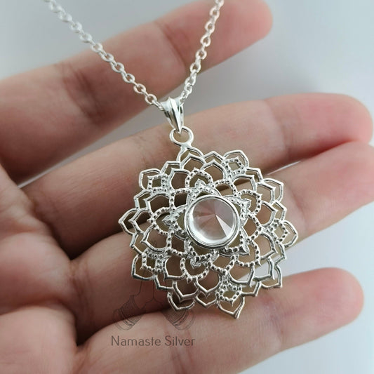 Crown Chakra Sterling Silver Necklace | Natural Crystal Gemstone Handmade Pendant Locket Chain | Meditation Yoga Healing Jewelry Gift