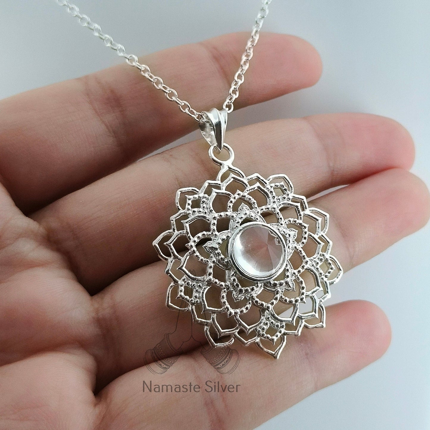 Crown Chakra Sterling Silver Necklace | Natural Crystal Gemstone Handmade Pendant Locket Chain | Meditation Yoga Healing Jewelry Gift