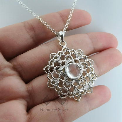 Crown Chakra Sterling Silver Necklace | Natural Crystal Gemstone Handmade Pendant Locket Chain | Meditation Yoga Healing Jewelry Gift