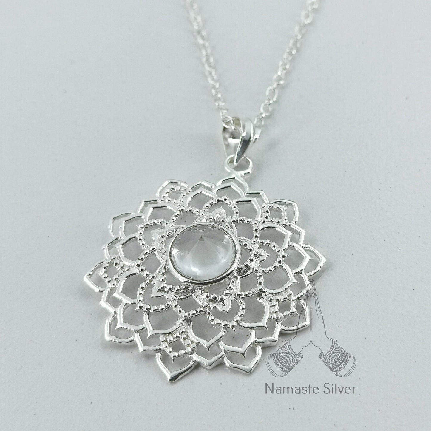 Crown Chakra Sterling Silver Necklace | Natural Crystal Gemstone Handmade Pendant Locket Chain | Meditation Yoga Healing Jewelry Gift