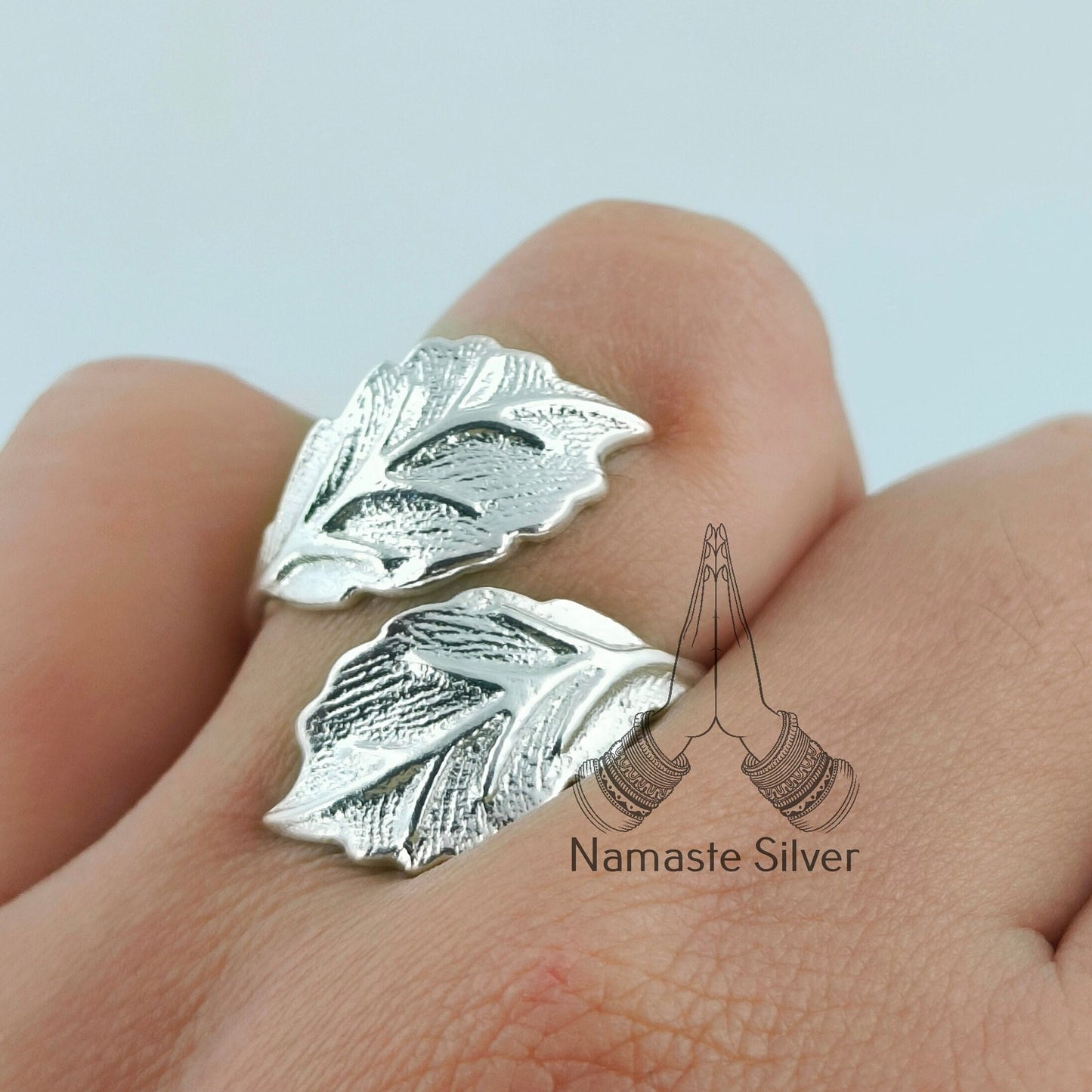 Dual Leaf sterling silver Ring Size Adjustable Handmade Statement Ring Plant Lover Gift for Her Birthday Anniversary Christmas Valentine Day