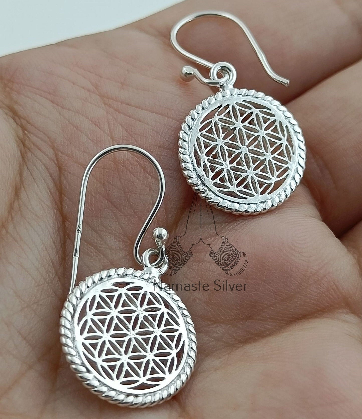 Flower of Life Earrings, 925 Sterling Silver Handmade Dangle Earrings, Flower of Life Circle Jewelry, Gift for Her Birthday Anniversary