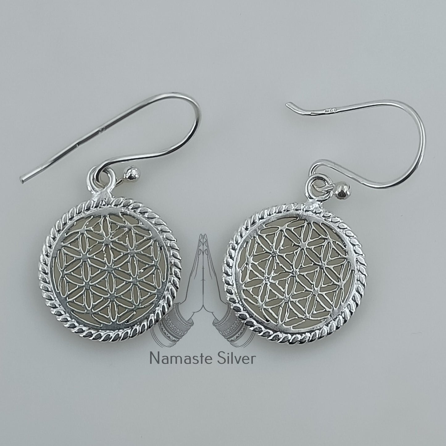 Flower of Life Earrings, 925 Sterling Silver Handmade Dangle Earrings, Flower of Life Circle Jewelry, Gift for Her Birthday Anniversary
