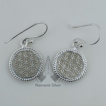 Flower of Life Earrings, 925 Sterling Silver Handmade Dangle Earrings, Flower of Life Circle Jewelry, Gift for Her Birthday Anniversary