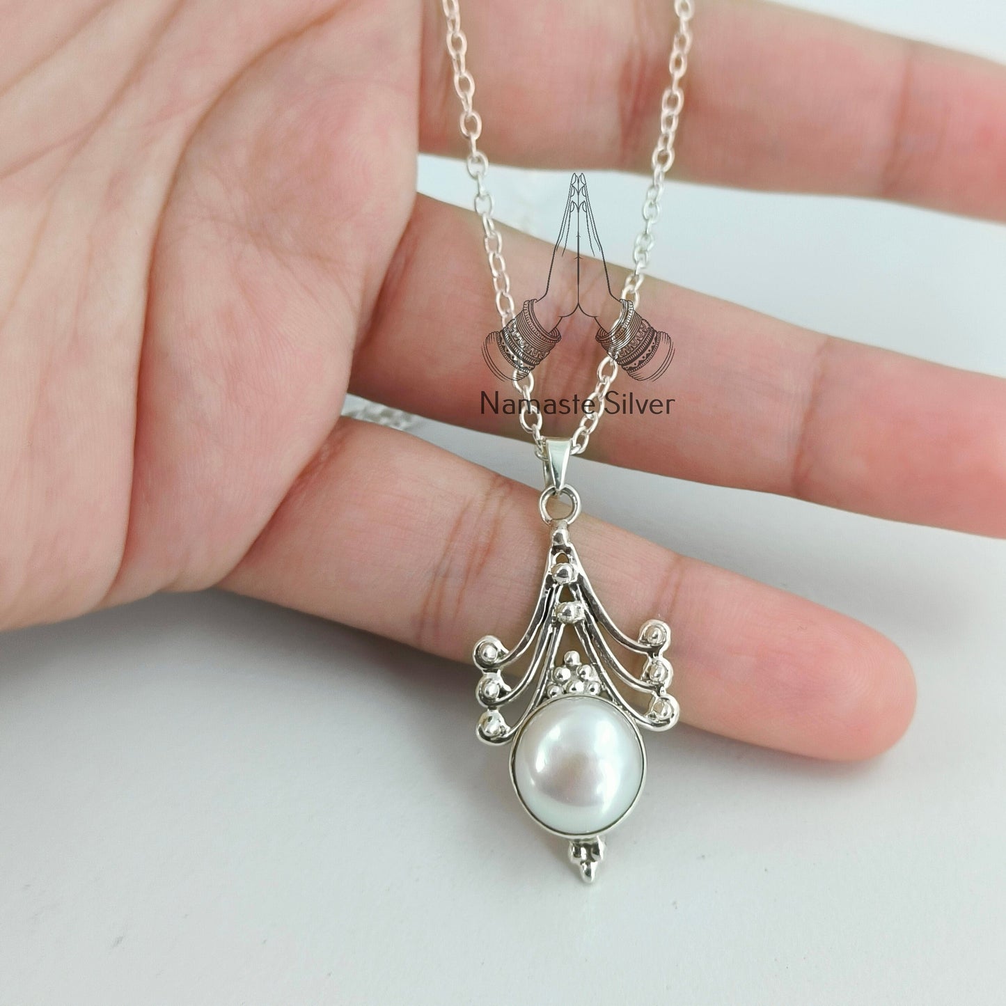 Pearl Necklace, 925 Sterling Silver Pendant Chain Necklace for Women, Gift for her, Freshwater Pearl Handmade Jewelry, June Birthstone Gift