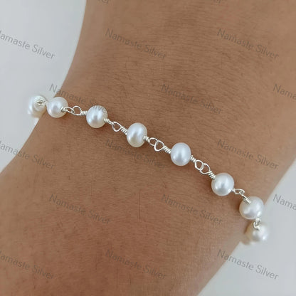 Pearl Bracelet, 925 Sterling Silver Pearl Beads Bracelet, Freshwater Pearls Handmade Bracelet, Unique Gift for Her, Pearl Handmade Jewelry