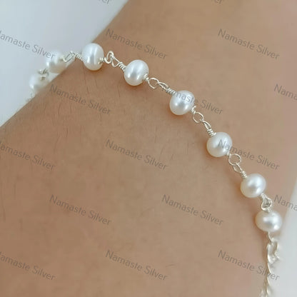 Pearl Bracelet, 925 Sterling Silver Pearl Beads Bracelet, Freshwater Pearls Handmade Bracelet, Unique Gift for Her, Pearl Handmade Jewelry