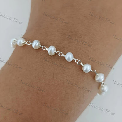 Pearl Bracelet, 925 Sterling Silver Pearl Beads Bracelet, Freshwater Pearls Handmade Bracelet, Unique Gift for Her, Pearl Handmade Jewelry