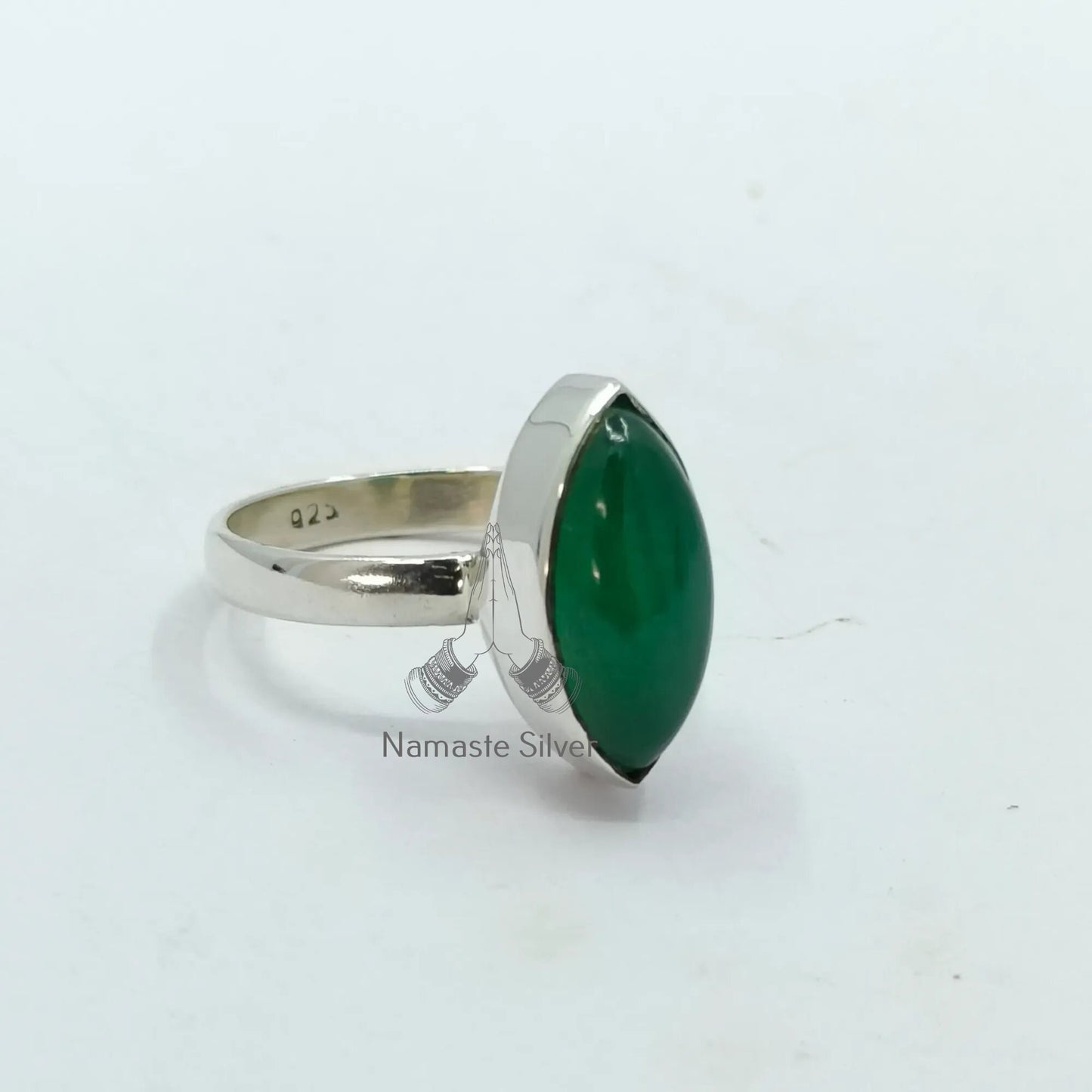 Green Jade Ring, 925 Sterling Silver Statement Promise Ring, Natural Jade Marquise Gemstone Handmade Jewelry, March Birthstone, Gift for Her