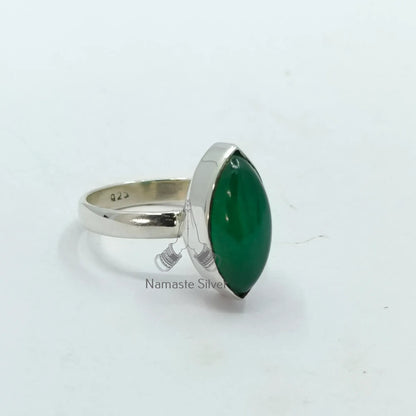 Green Jade Ring, 925 Sterling Silver Statement Promise Ring, Natural Jade Marquise Gemstone Handmade Jewelry, March Birthstone, Gift for Her
