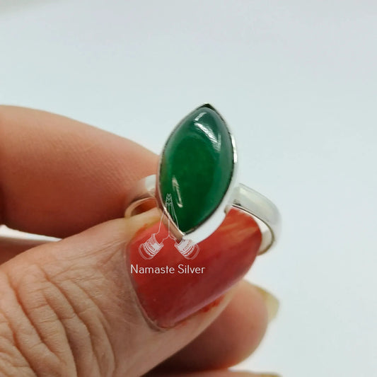 Green Jade Ring, 925 Sterling Silver Statement Promise Ring, Natural Jade Marquise Gemstone Handmade Jewelry, March Birthstone, Gift for Her