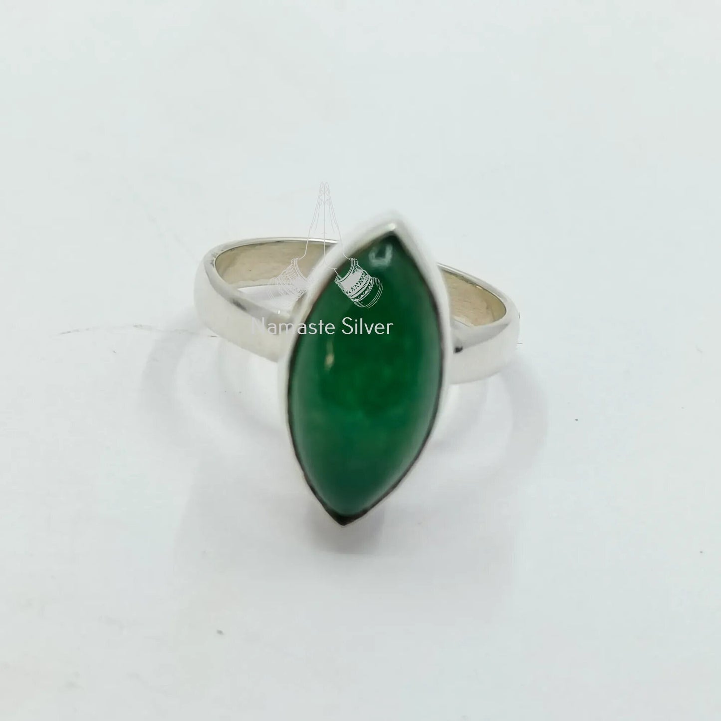 Green Jade Ring, 925 Sterling Silver Statement Promise Ring, Natural Jade Marquise Gemstone Handmade Jewelry, March Birthstone, Gift for Her