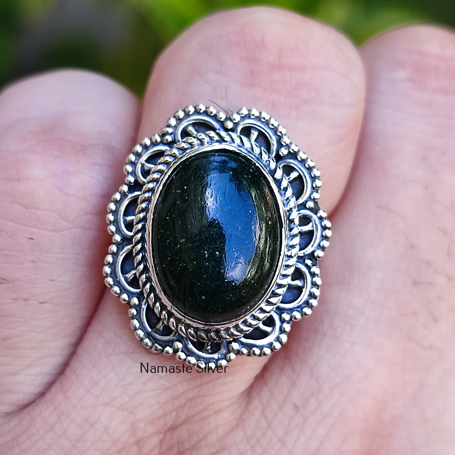 Green Jade Ring, 925 Sterling Silver Statement Promise Ring, Natural Jade Oval Gemstone Handmade Boho Jewelry, March Birthstone Gift for Her
