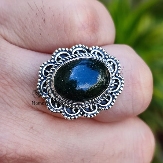 Green Jade Ring, 925 Sterling Silver Statement Promise Ring, Natural Jade Oval Gemstone Handmade Boho Jewelry, March Birthstone Gift for Her
