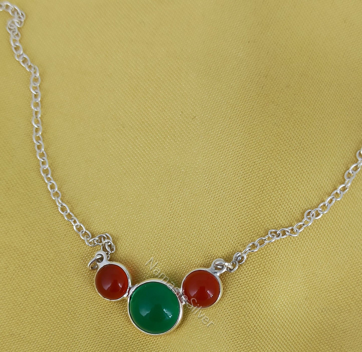 Green Onyx & Carnelian Necklace, 925 Sterling Silver Handmade Jewelry, Natural Gemstone Minimalist Boho Statement Pendant, Gift For Her