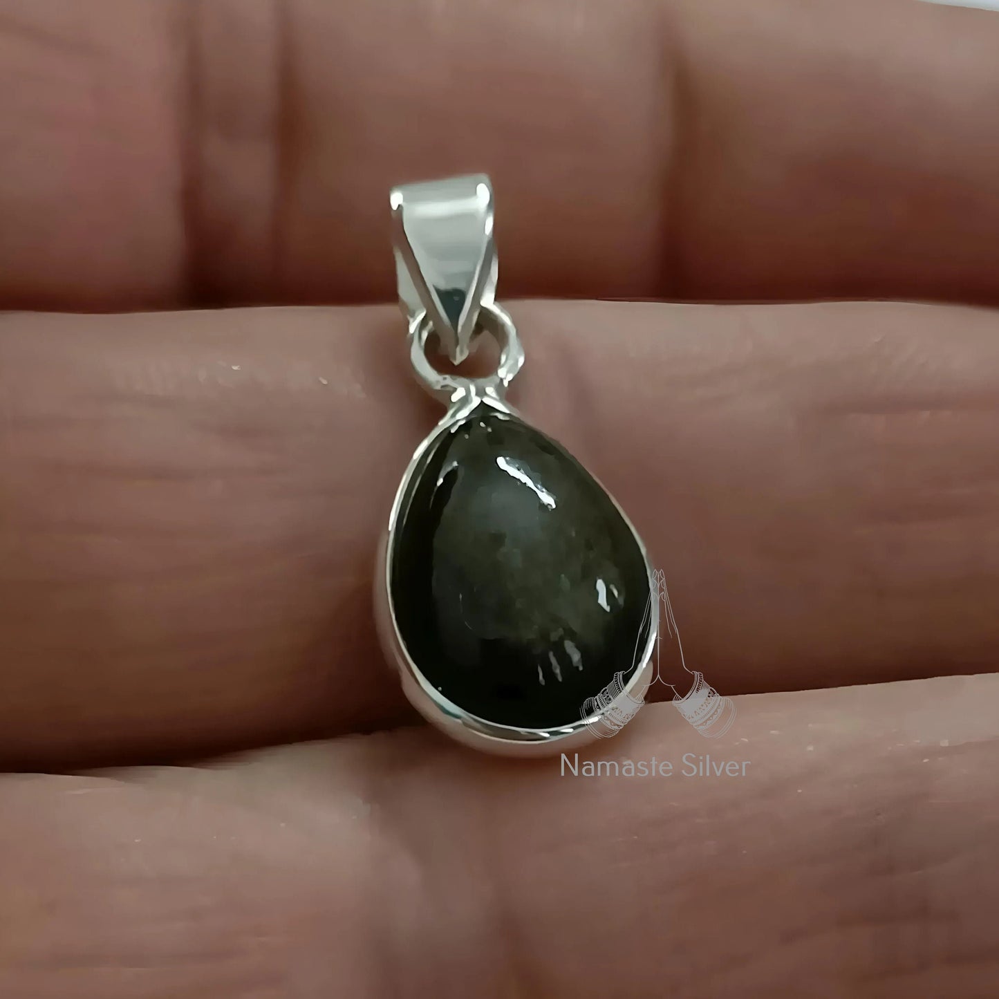 Gold Sheen Obsidian Pendant, 925 Sterling Silver Handmade Locket, Natural Gold Sheen Obsidian Pear Shape Gemstone Jewelry, Gift for Her
