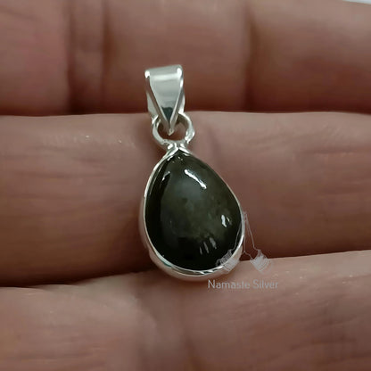 Gold Sheen Obsidian Pendant, 925 Sterling Silver Handmade Locket, Natural Gold Sheen Obsidian Pear Shape Gemstone Jewelry, Gift for Her