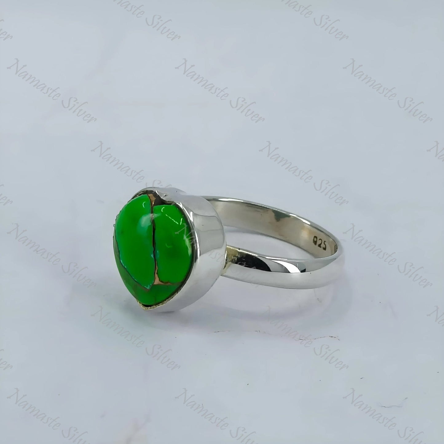 Green Turquoise Ring, 925 Sterling Silver Statement Promise Ring, Green Copper Turquoise Heart Shape Gemstone Handmade Jewelry, Gift for her