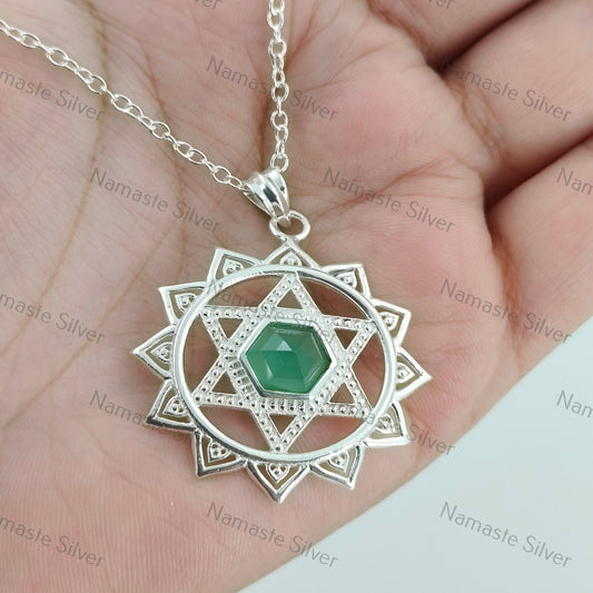 Heart Chakra Necklace, 925 Sterling Silver Handmade Pendant, Natural Aventurine Gemstone Anahata Chakra Jewelry, Meditation Healing Gift