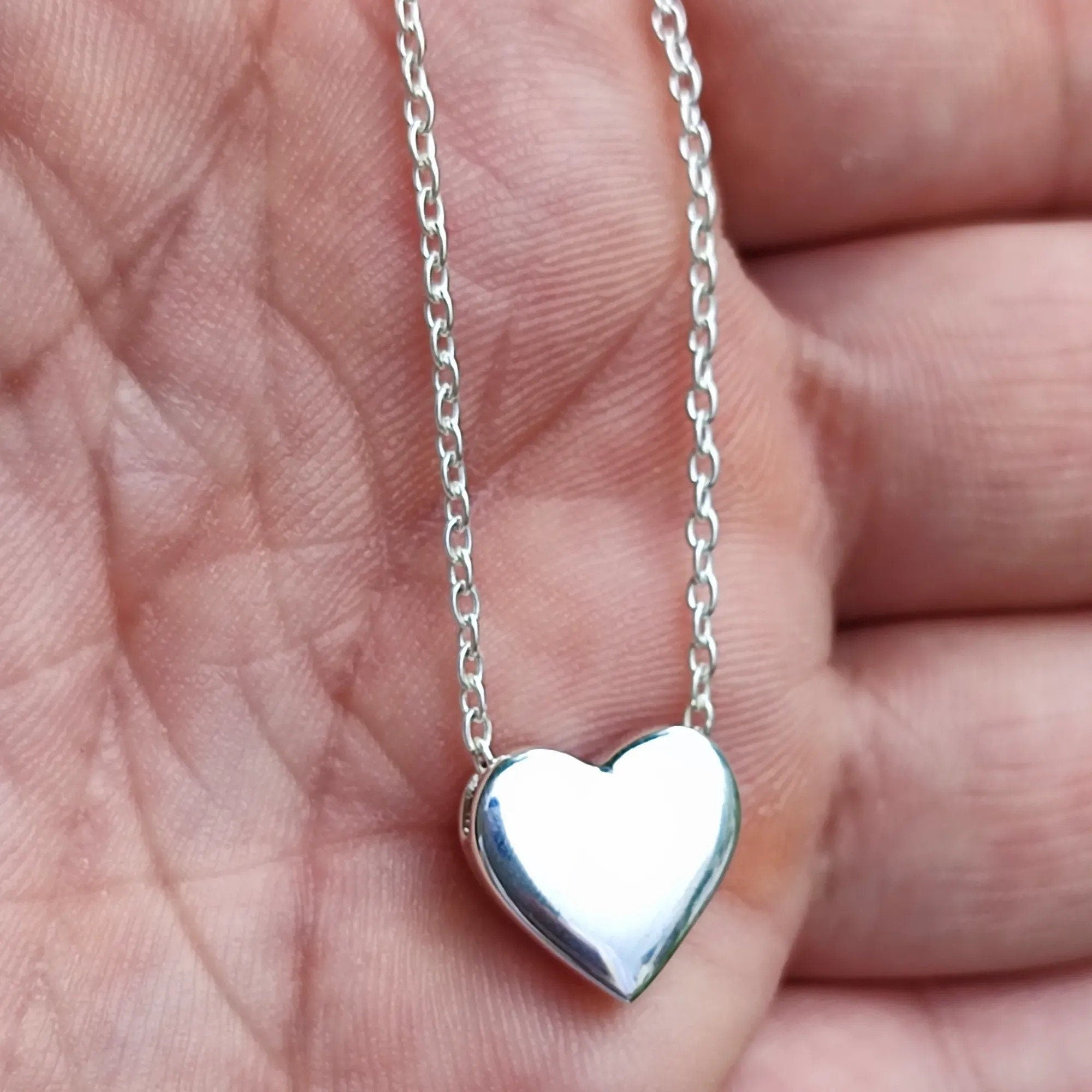 Tiny Heart Necklace, Dainty Heart Pendant, Bridesmaid Gift, Silver Heart Necklace, Gift Heart Necklace, Valentine's Day Gift, Gift For Her