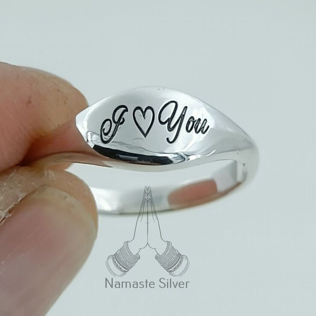 Custom Name Ring, 925 Sterling Silver Engraved Ring, I Love You ring, Personalized Text Message Handmade Jewelry, Dainty Gift for Her
