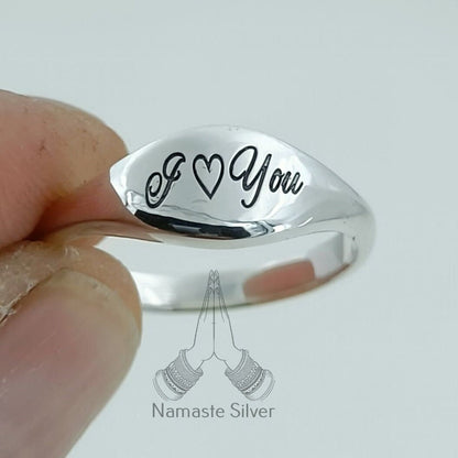 Custom Name Ring, 925 Sterling Silver Engraved Ring, I Love You ring, Personalized Text Message Handmade Jewelry, Dainty Gift for Her