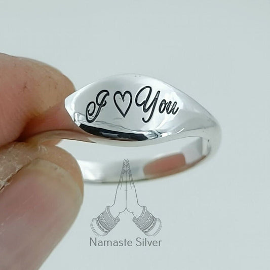 Custom Name Ring, 925 Sterling Silver Engraved Ring, I Love You ring, Personalized Text Message Handmade Jewelry, Dainty Gift for Her