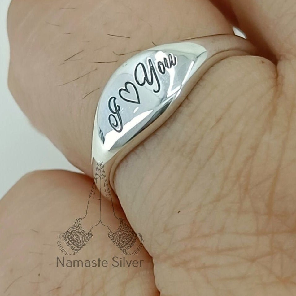 Custom Name Ring, 925 Sterling Silver Engraved Ring, I Love You ring, Personalized Text Message Handmade Jewelry, Dainty Gift for Her
