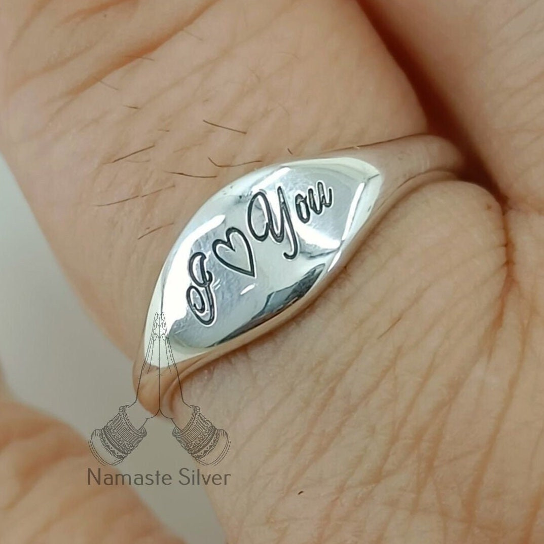 Custom Name Ring, 925 Sterling Silver Engraved Ring, I Love You ring, Personalized Text Message Handmade Jewelry, Dainty Gift for Her