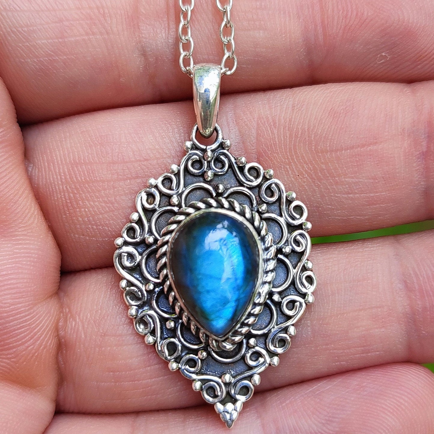 Labradorite Necklace, 925 Sterling Silver Pendant, Natural Labradorite Pear Shape Gemstone Handmade Boho Jewelry, Birthstone Gift For Her