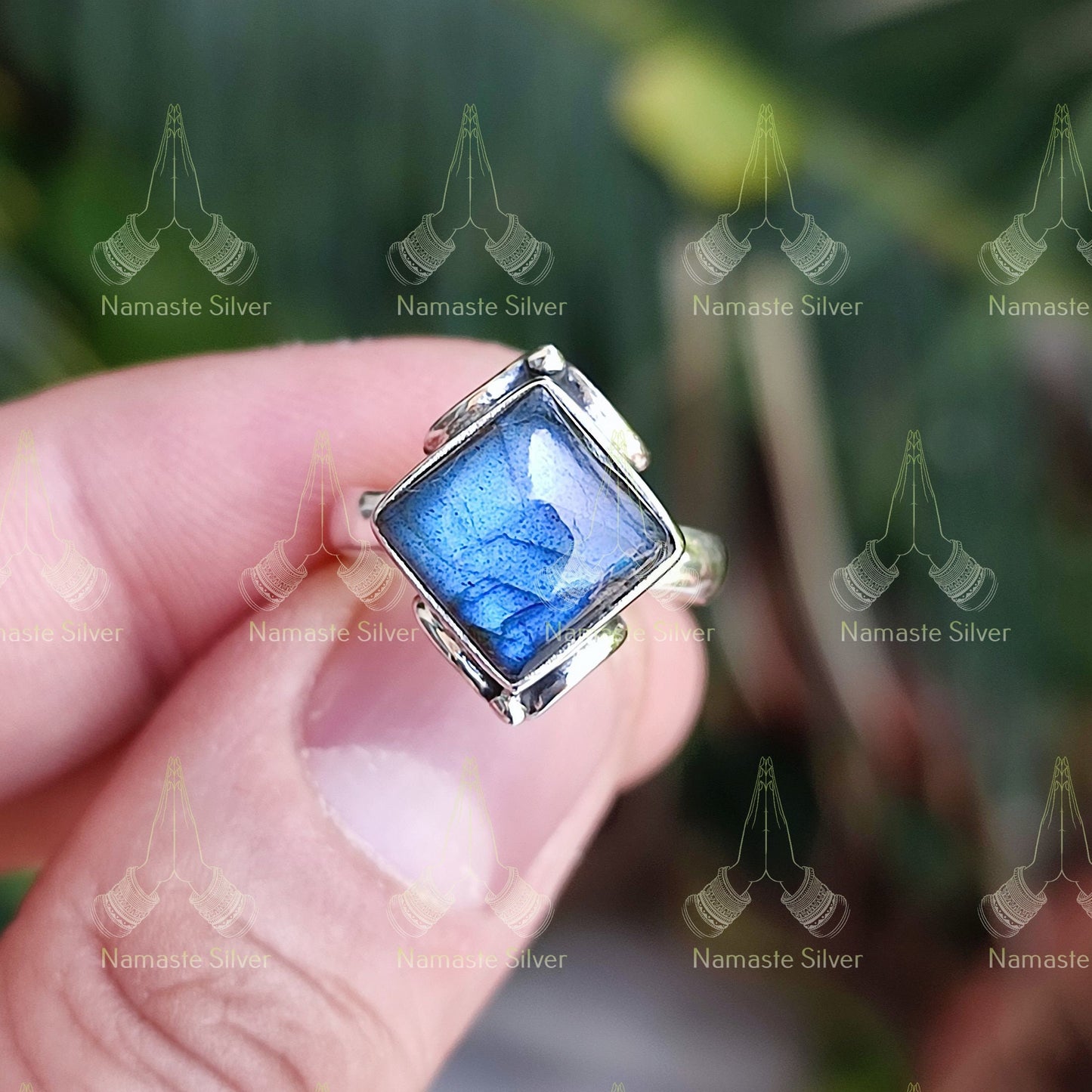 Labradorite Ring, 925 Sterling Silver Handmade Promise Ring, Natural Labradorite Square Gemstone Jewelry, Birthstone Gift for her Birthday