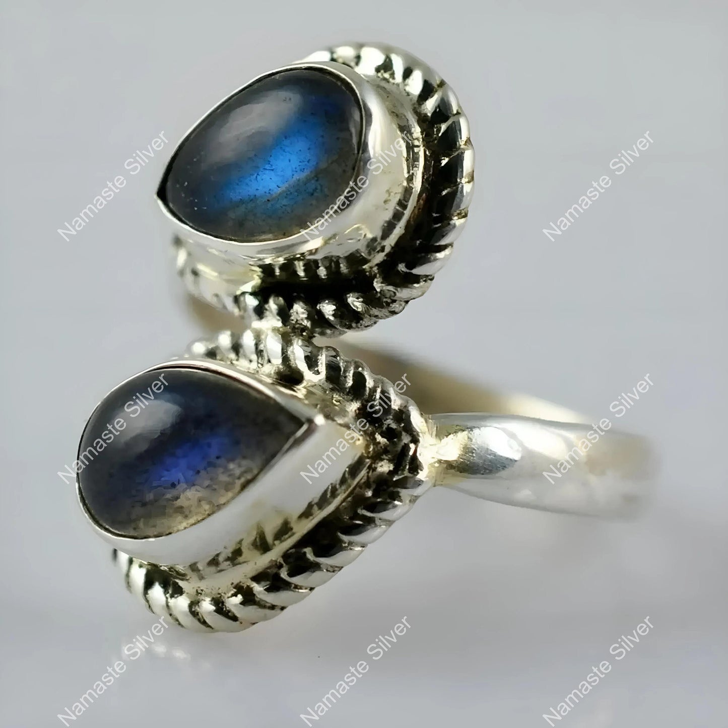 Labradorite Ring, 925 Sterling Silver Dual Gemstone Ring, Natural Labradorite Pear shape Handmade Jewelry, March Birthstone, Gift for her