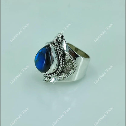 Labradorite Ring, 925 Sterling Silver Statement Promise Ring, Natural Labradorite Pear Shape Gemstone Handmade Jewelry, Gift For Her